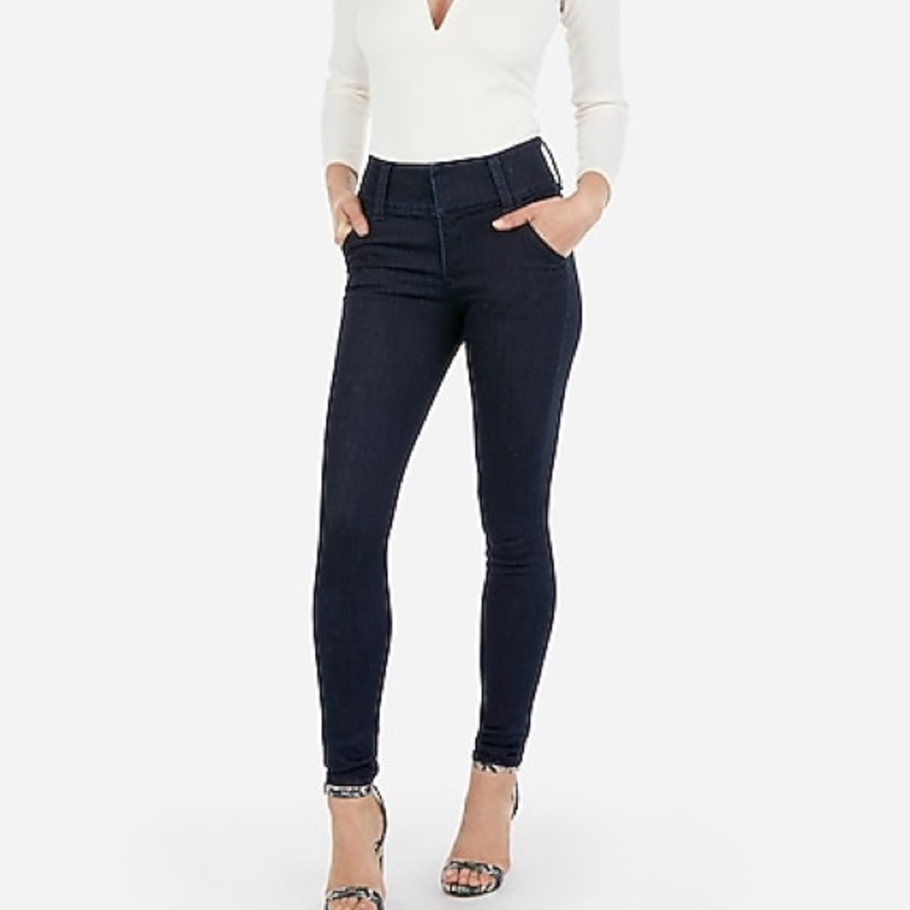 High Waisted Denim Wide Waistband Jean Leggings